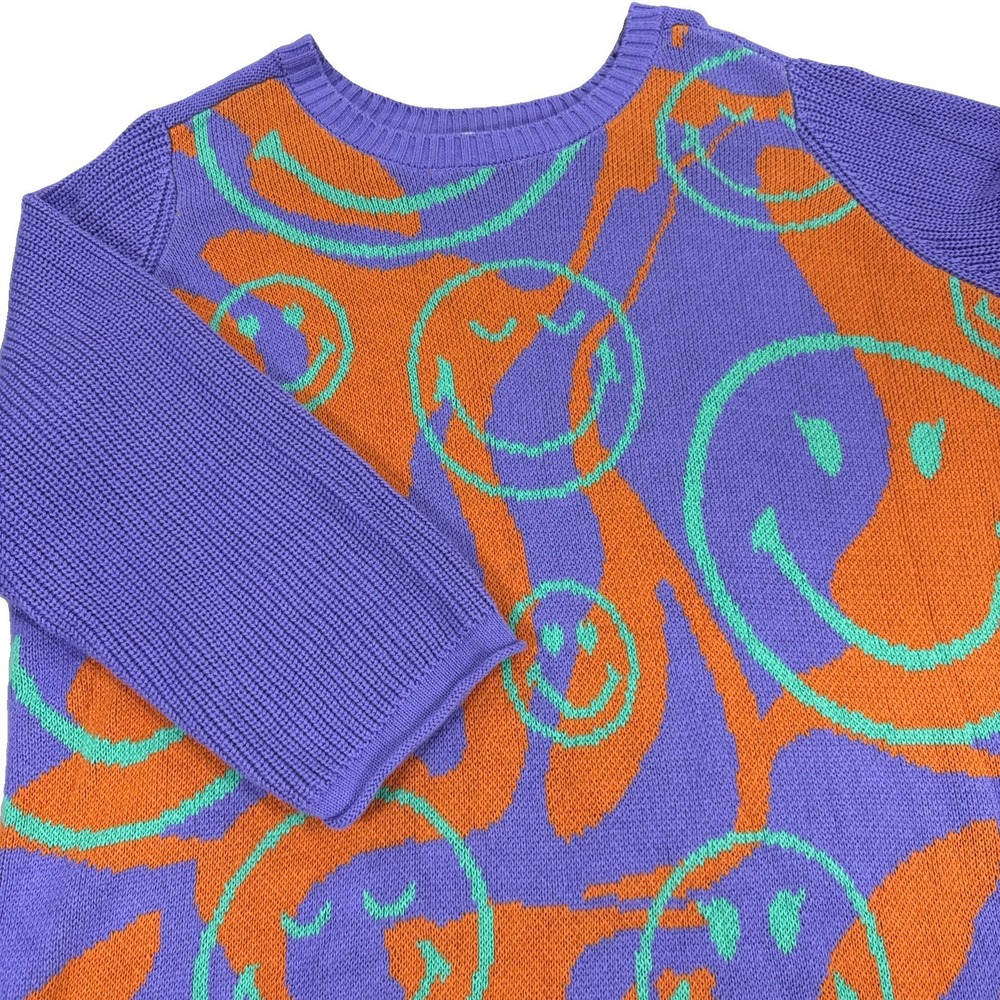 LOGO By Lori Goldstein Smiley World Sweater Women's Extra Large Purple Happy